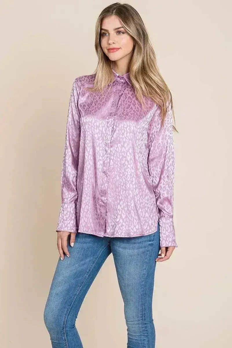 Casual Animal Print Satin Button up Shirts Blouse | Femstylo - Femstylo