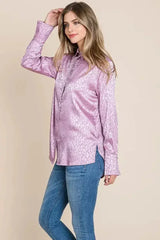 Casual Animal Print Satin Button up Shirts Blouse | Femstylo - Femstylo