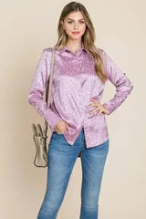 Casual Animal Print Satin Button up Shirts Blouse | Femstylo - Femstylo