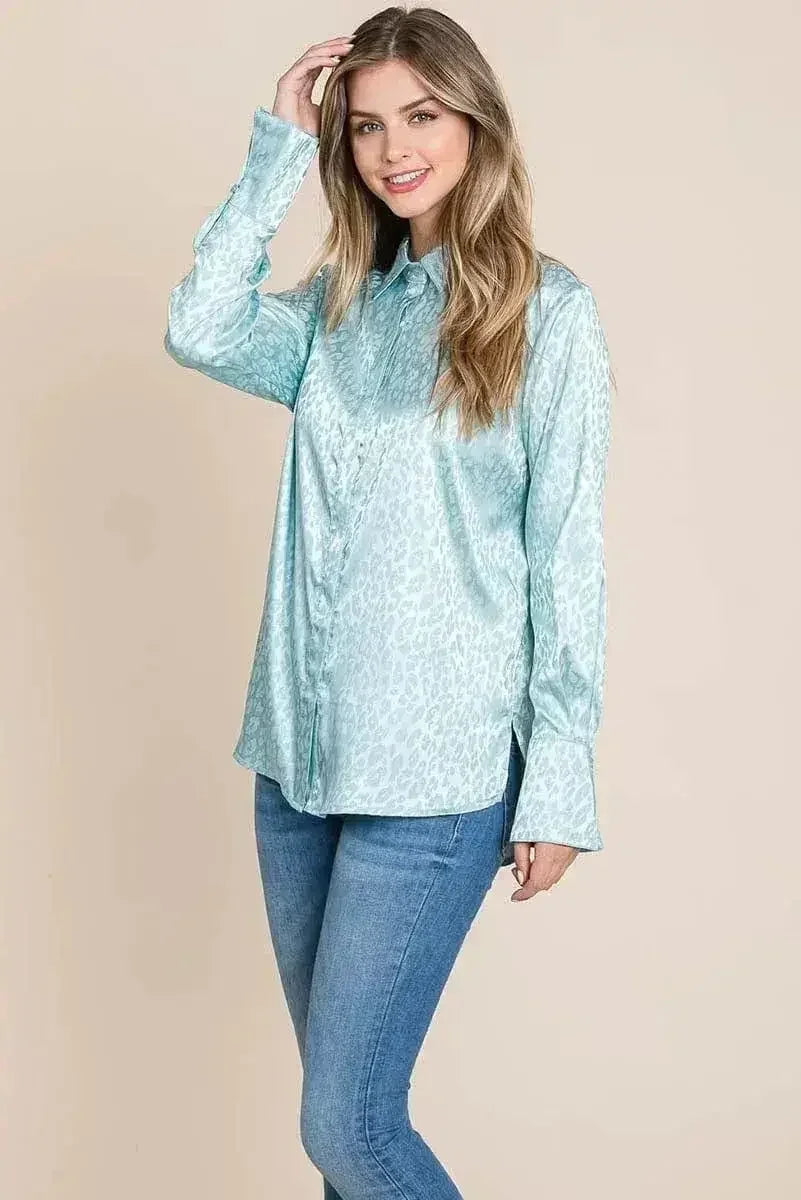 Casual Animal Print Satin Button up Shirts Blouse | Femstylo - Femstylo