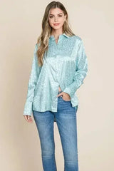 Casual Animal Print Satin Button up Shirts Blouse | Femstylo - Femstylo