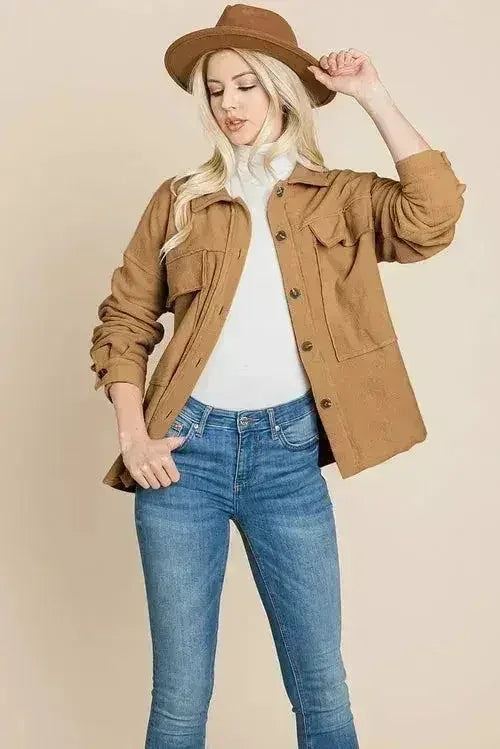 Fleece Jacket Lapel Button up Sherpa Coat - Femstylo