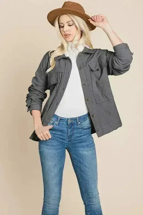 Fleece Jacket Lapel Button up Sherpa Coat - Femstylo