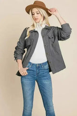 Fleece Jacket Lapel Button up Sherpa Coat - Femstylo