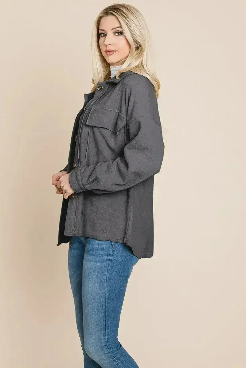 Fleece Jacket Lapel Button up Sherpa Coat - Femstylo