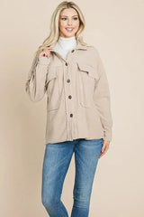 Fleece Jacket Lapel Button up Sherpa Coat - Femstylo