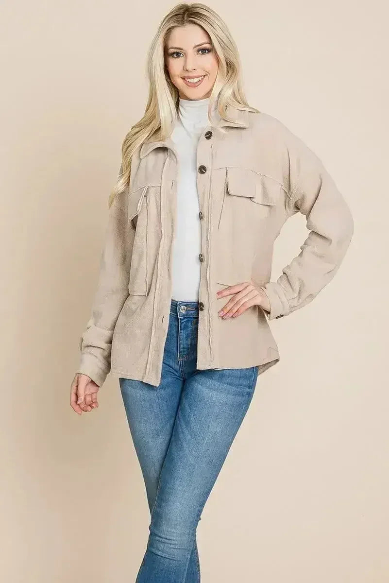Fleece Jacket Lapel Button up Sherpa Coat - Femstylo