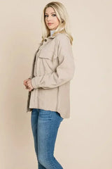 Fleece Jacket Lapel Button up Sherpa Coat - Femstylo