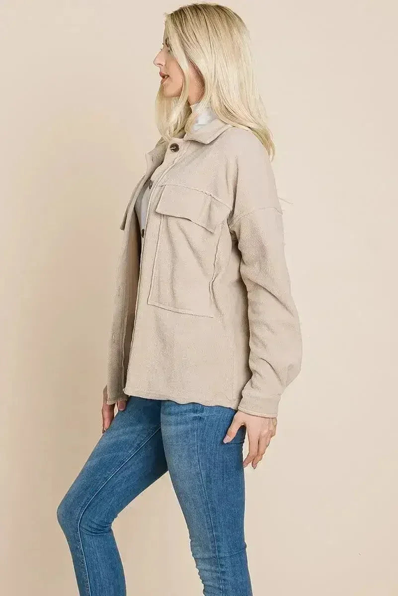 Fleece Jacket Lapel Button up Sherpa Coat - Femstylo