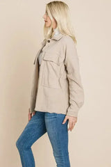 Fleece Jacket Lapel Button up Sherpa Coat - Femstylo