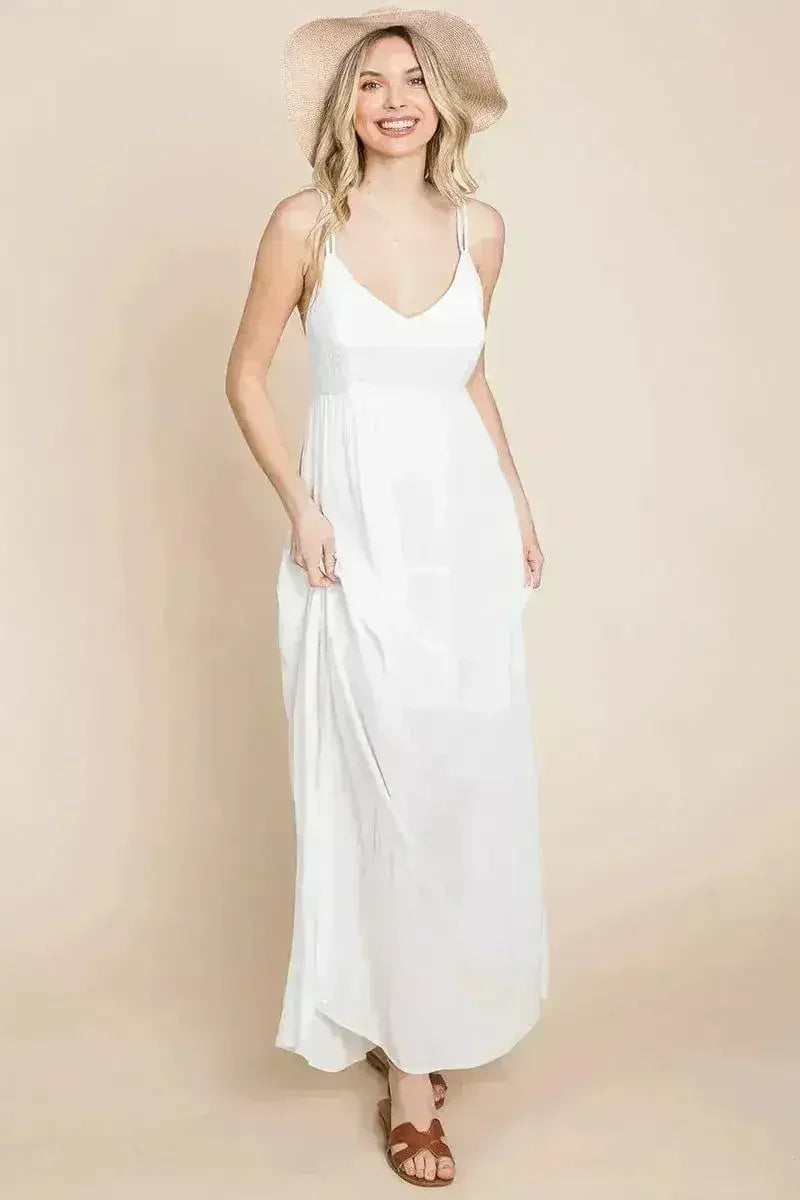 Beach Maxi Bridesmaid Dress with Criss Cross Back - Femstylo