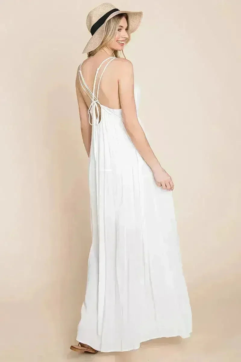 Beach Maxi Bridesmaid Dress with Criss Cross Back - Femstylo