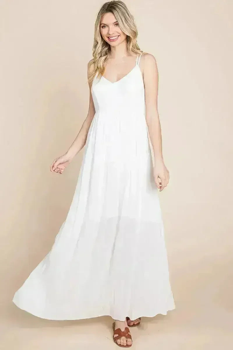 Beach Maxi Bridesmaid Dress with Criss Cross Back - Femstylo