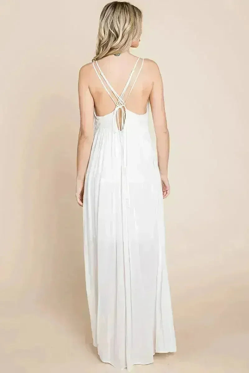 Beach Maxi Bridesmaid Dress with Criss Cross Back - Femstylo