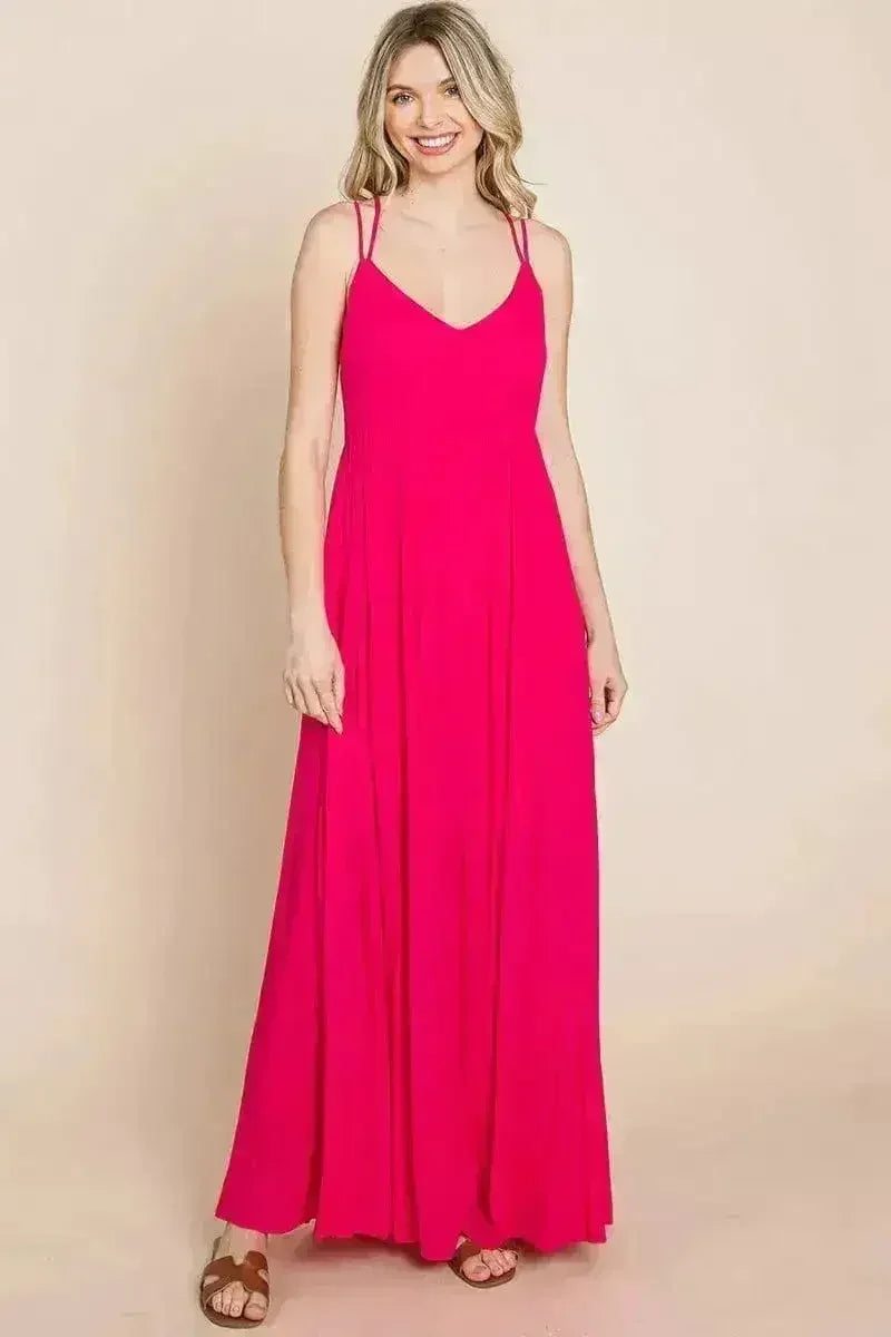 Beach Maxi Bridesmaid Dress with Criss Cross Back - Femstylo