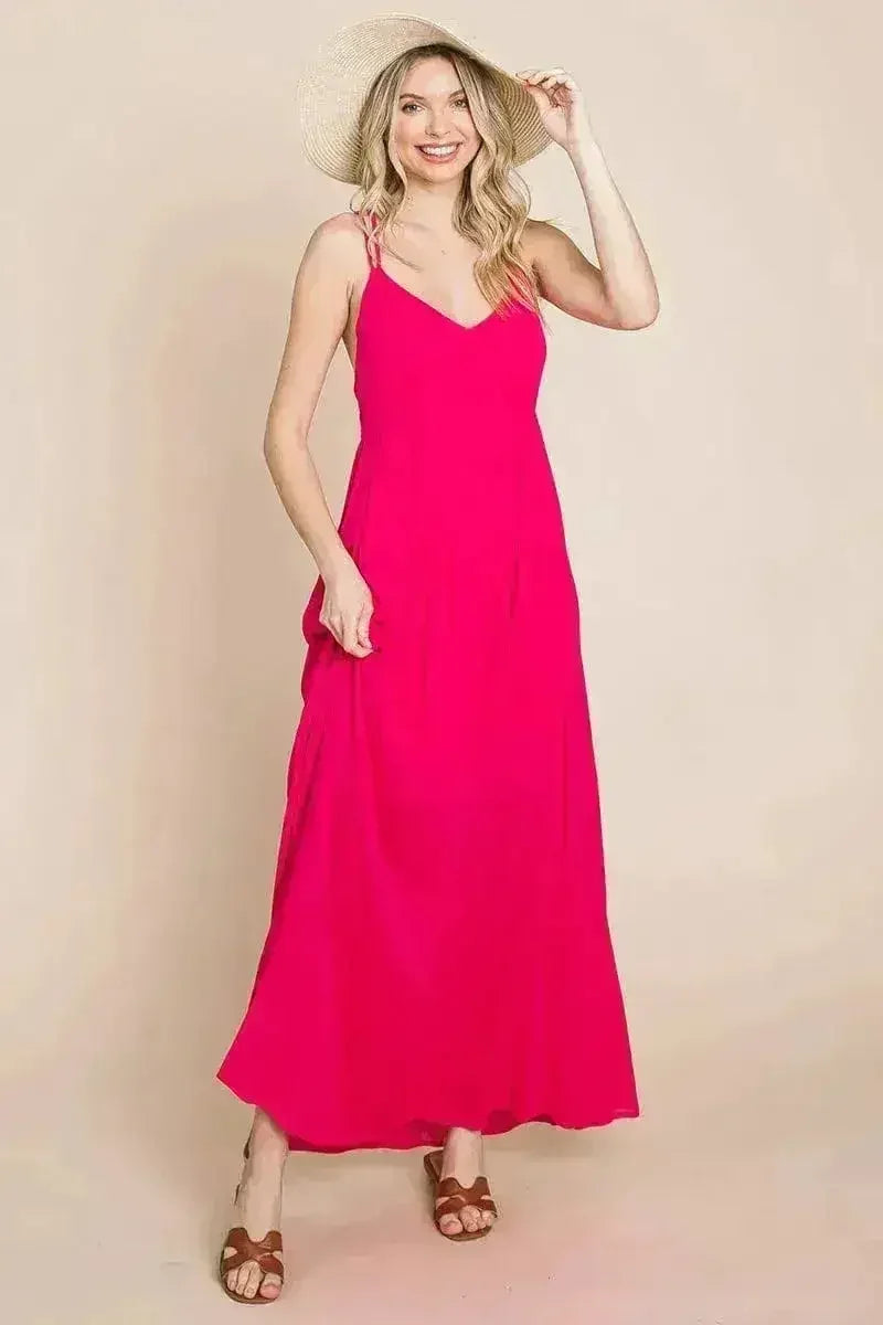 Beach Maxi Bridesmaid Dress with Criss Cross Back - Femstylo