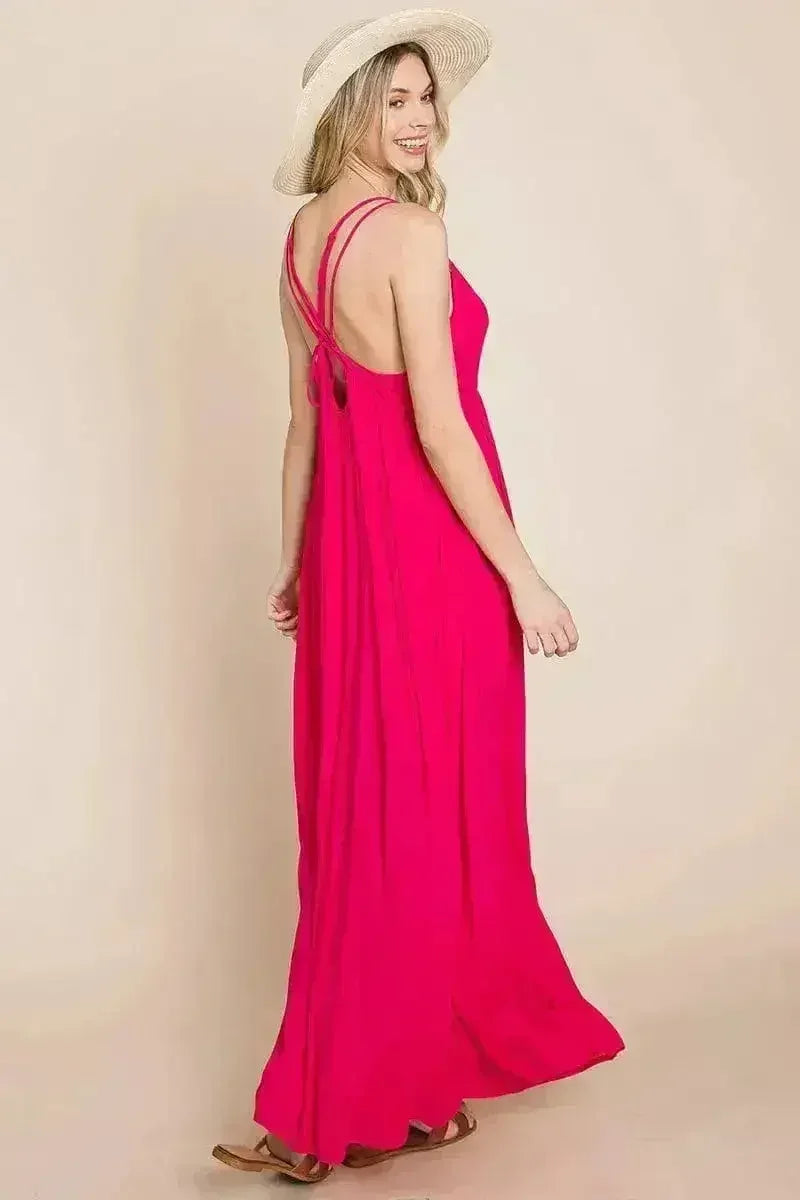 Beach Maxi Bridesmaid Dress with Criss Cross Back - Femstylo