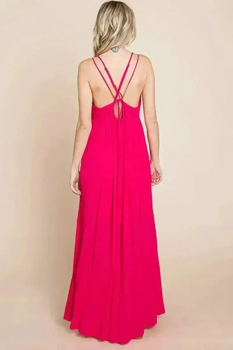 Beach Maxi Bridesmaid Dress with Criss Cross Back - Femstylo