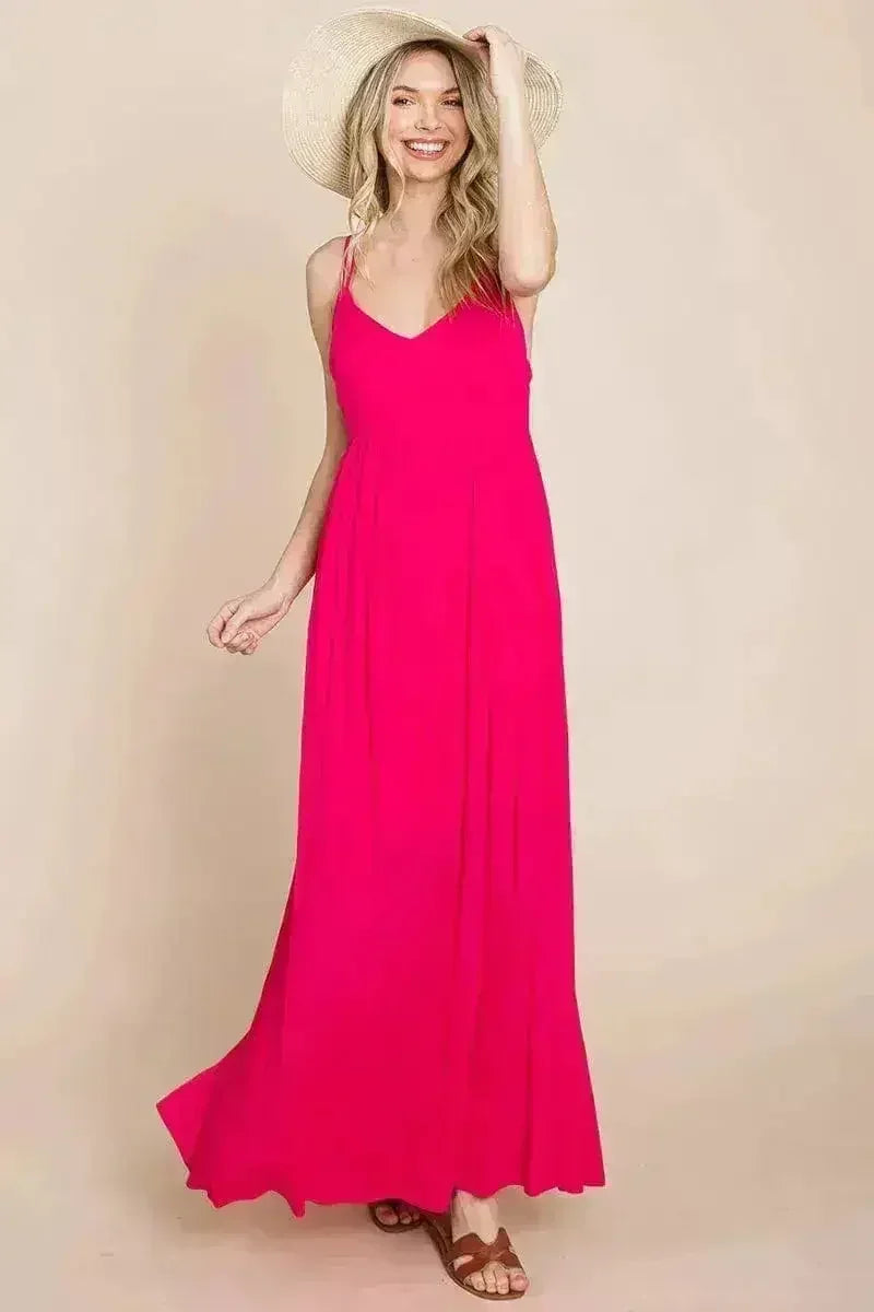 Beach Maxi Bridesmaid Dress with Criss Cross Back - Femstylo