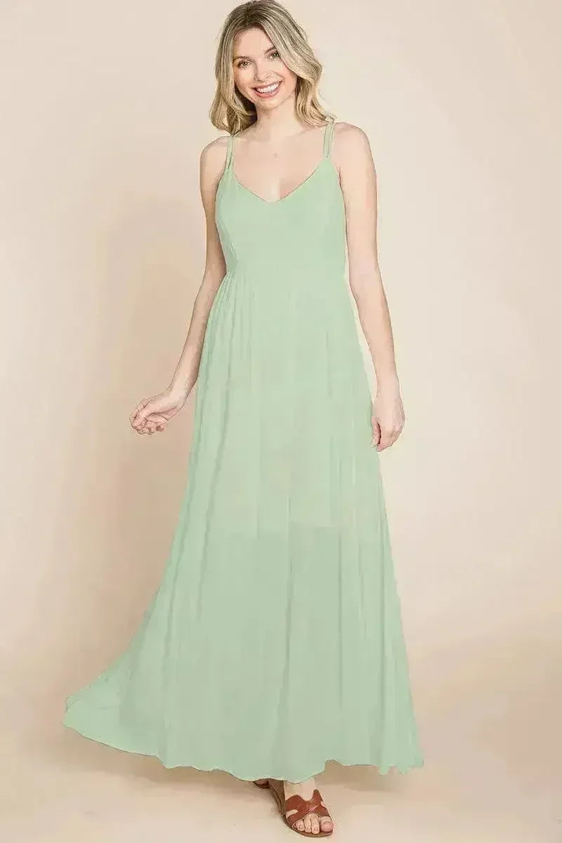 Beach Maxi Bridesmaid Dress with Criss Cross Back - Femstylo
