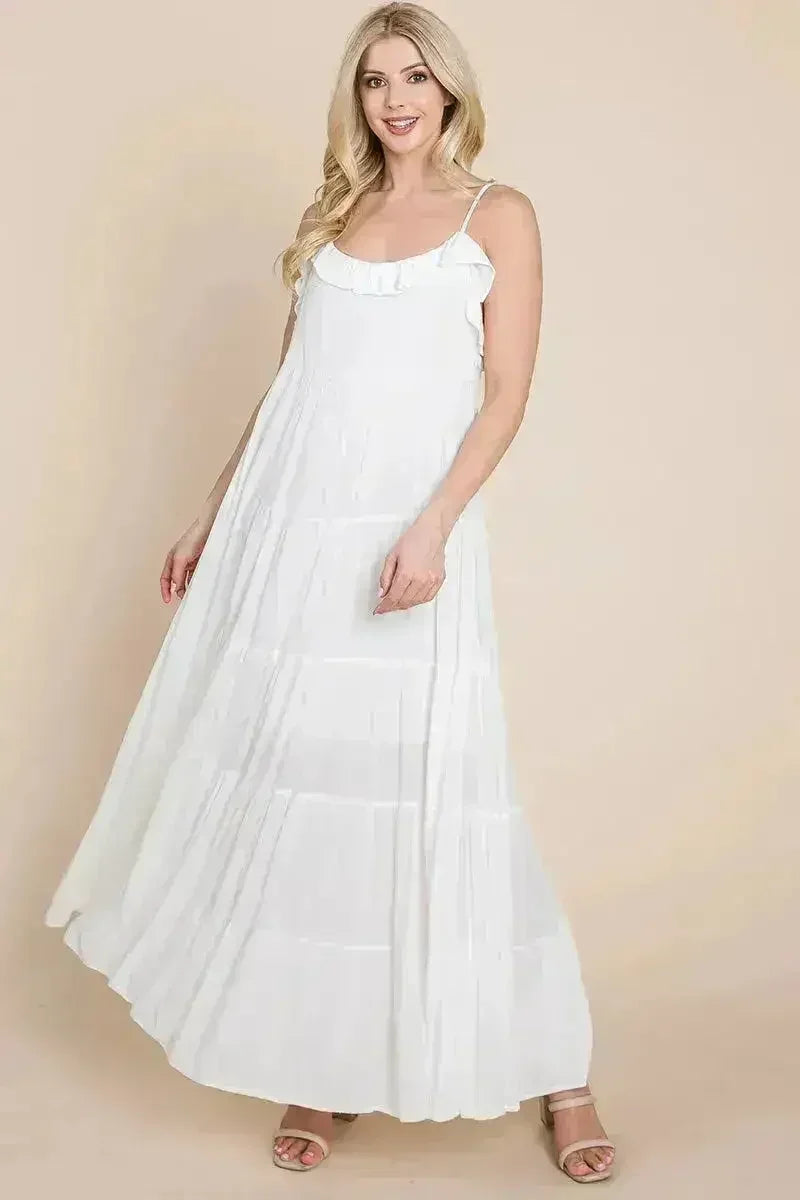 Tiered Tie Strap Cami Maxi Dress - Femstylo