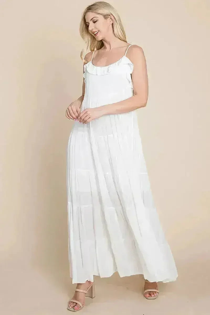 Tiered Tie Strap Cami Maxi Dress - Femstylo