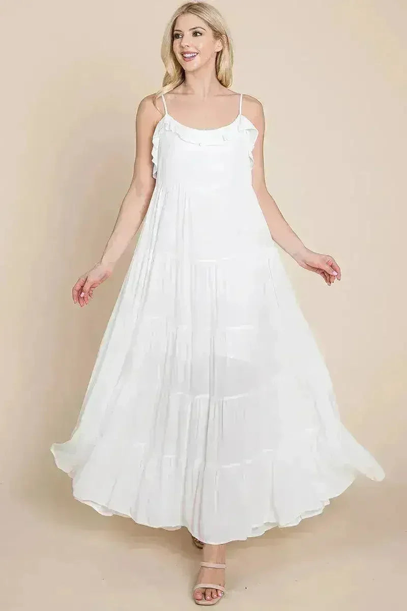 Tiered Tie Strap Cami Maxi Dress - Femstylo