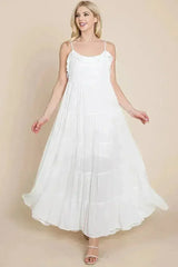 Tiered Tie Strap Cami Maxi Dress - Femstylo