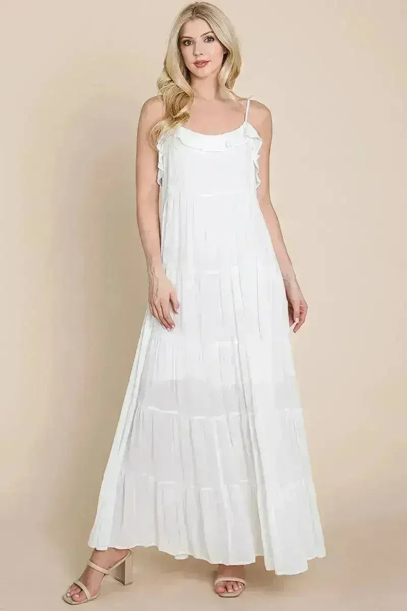 Tiered Tie Strap Cami Maxi Dress - Femstylo