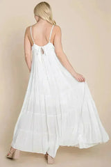 Tiered Tie Strap Cami Maxi Dress - Femstylo