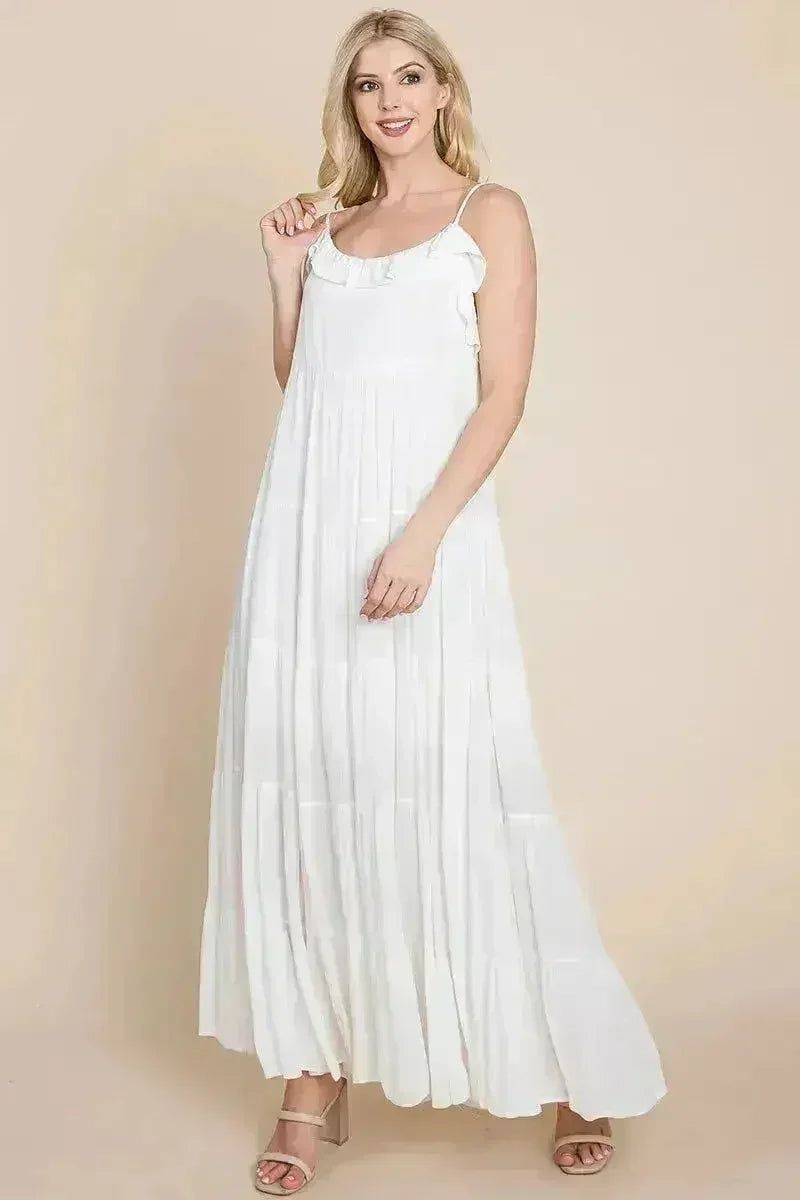 Tiered Tie Strap Cami Maxi Dress - Femstylo