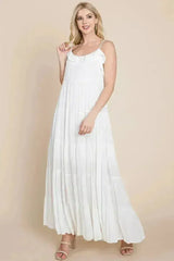 Tiered Tie Strap Cami Maxi Dress - Femstylo