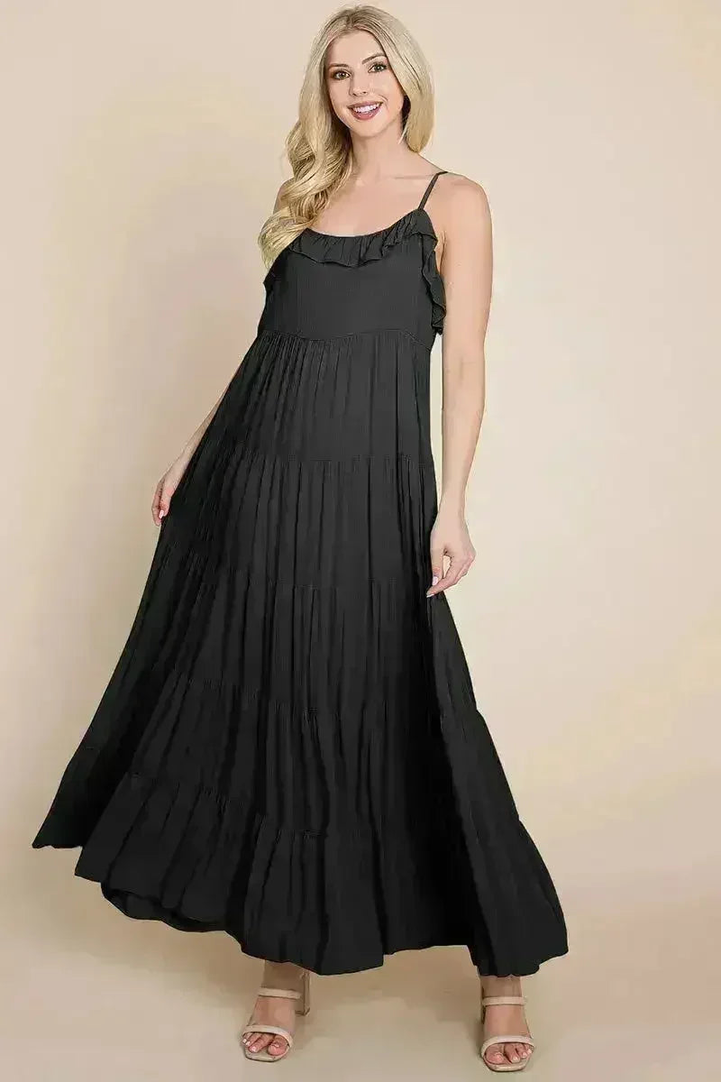 Tiered Tie Strap Cami Maxi Dress - Femstylo