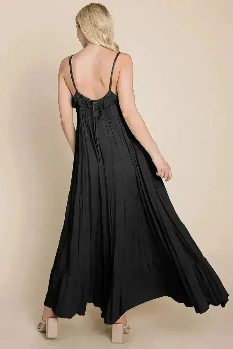 Tiered Tie Strap Cami Maxi Dress - Femstylo