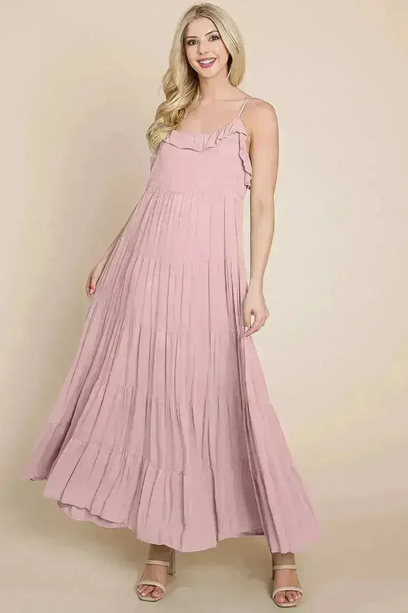 Tiered Tie Strap Cami Maxi Dress - Femstylo