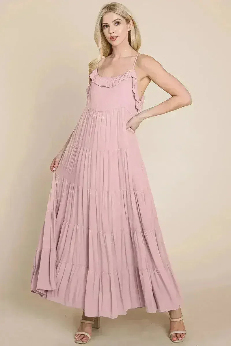 Tiered Tie Strap Cami Maxi Dress - Femstylo