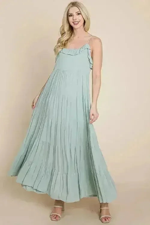 Tiered Tie Strap Cami Maxi Dress - Femstylo