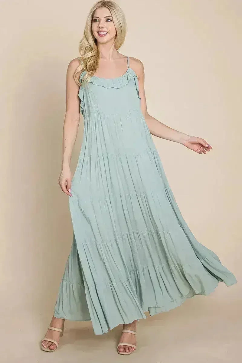 Tiered Tie Strap Cami Maxi Dress - Femstylo
