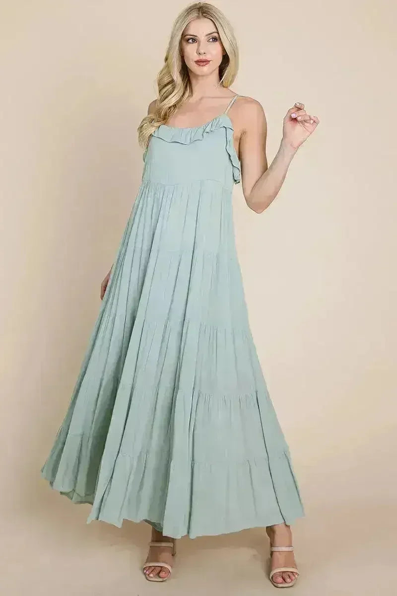 Tiered Tie Strap Cami Maxi Dress - Femstylo