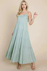 Tiered Tie Strap Cami Maxi Dress - Femstylo
