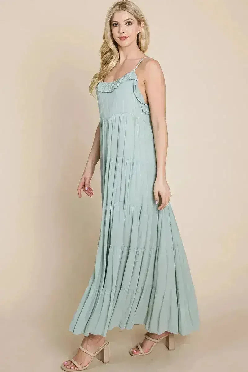 Tiered Tie Strap Cami Maxi Dress - Femstylo