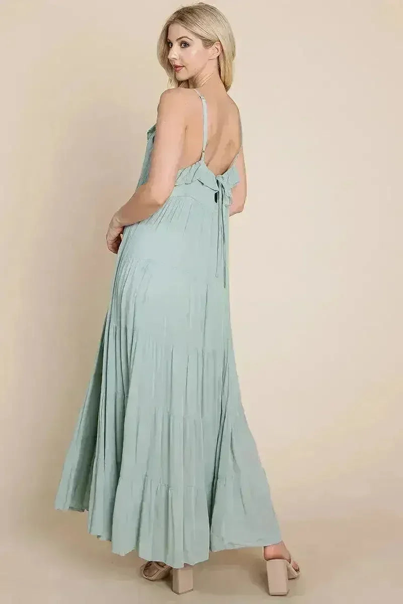 Tiered Tie Strap Cami Maxi Dress - Femstylo