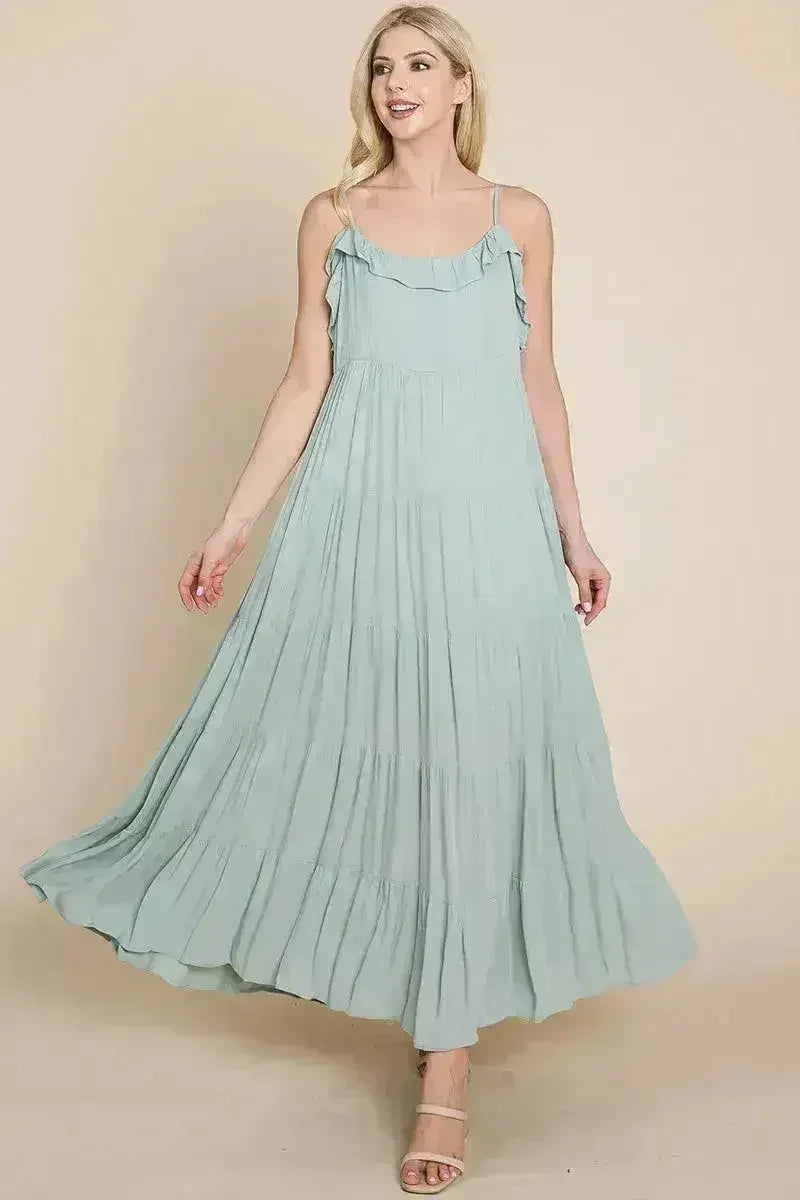 Tiered Tie Strap Cami Maxi Dress - Femstylo