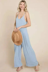 Sleeveless Wide Leg Pocketed Jumpsuit - Femstylo