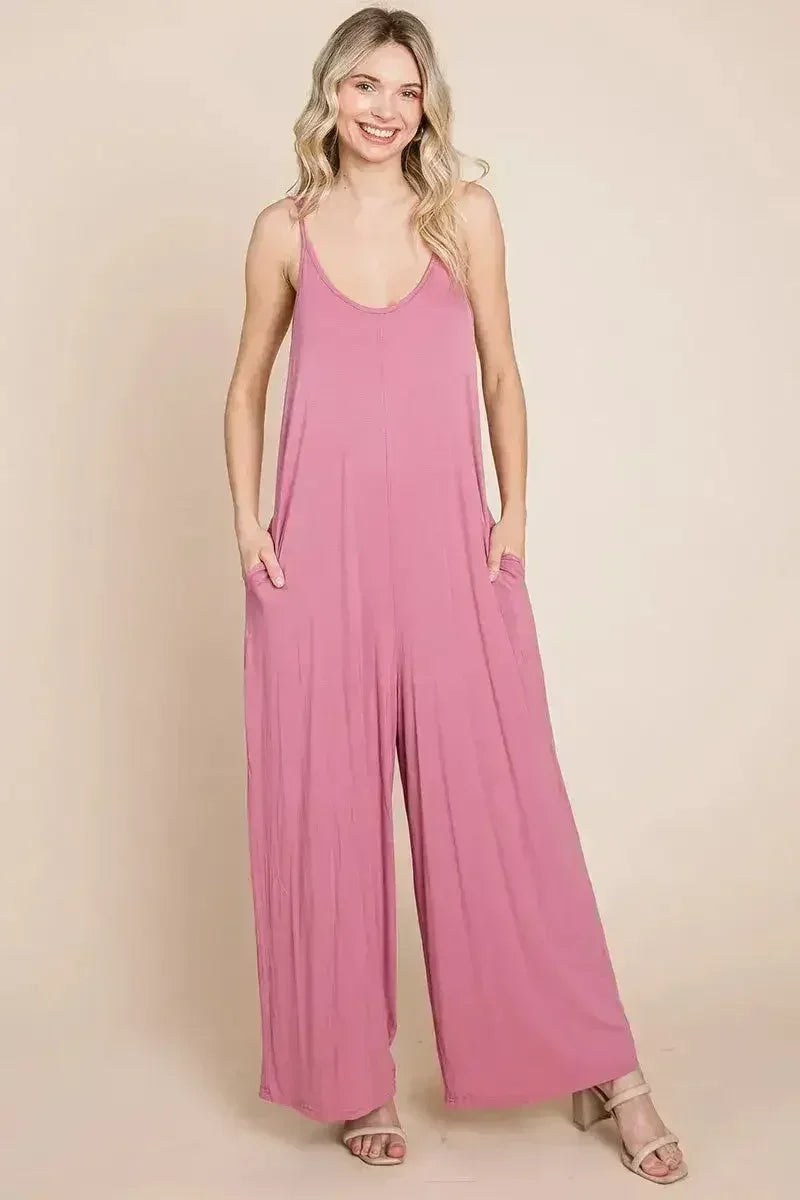 Sleeveless Wide Leg Pocketed Jumpsuit - Femstylo