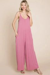 Sleeveless Wide Leg Pocketed Jumpsuit - Femstylo