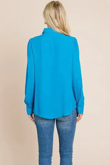 Collared Long Sleeve Pleated Detail Blouse Tops | Femstylo - Femstylo