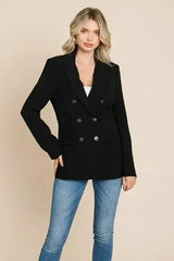 Double Breasted Lapel Collar Jacket Blazer - Femstylo