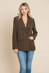 Double Breasted Lapel Collar Jacket Blazer - Femstylo