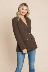 Double Breasted Lapel Collar Jacket Blazer - Femstylo